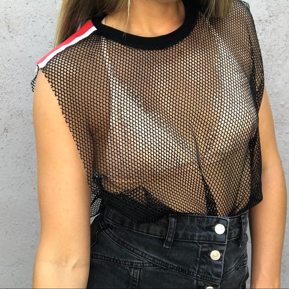 ASOS Mesh Crop Tank with Red and White Stripe - Picture 2 of 7